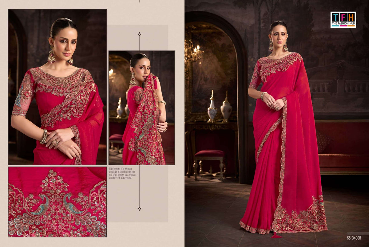 TFH Silver Screen Vol-24 Satin Silk Embroidered Festive Wear Saree