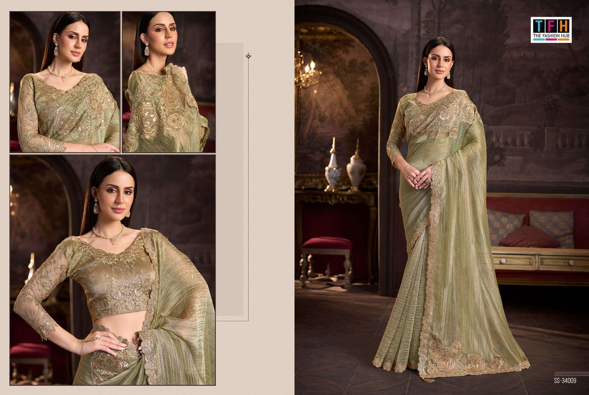 TFH Silver Screen Vol-24 Satin Silk Embroidered Festive Wear Saree