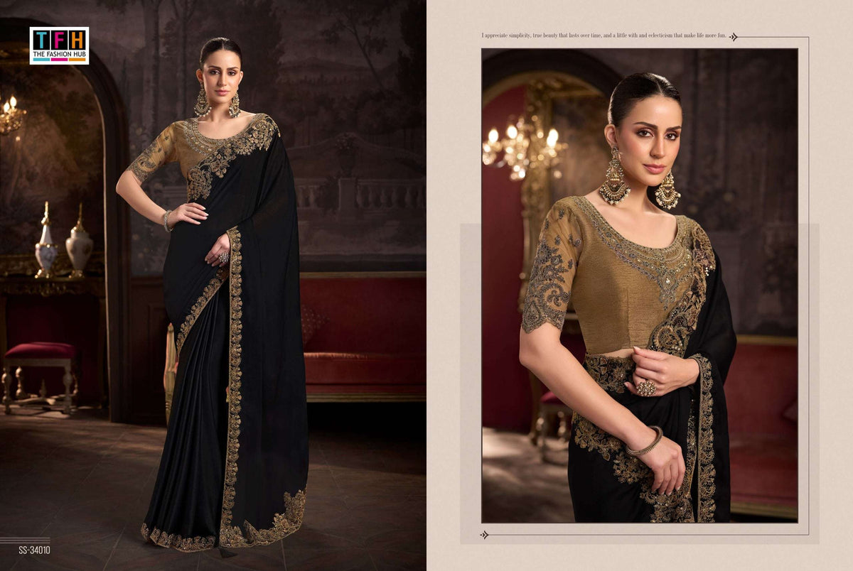 TFH Silver Screen Vol-24 Satin Silk Embroidered Festive Wear Saree