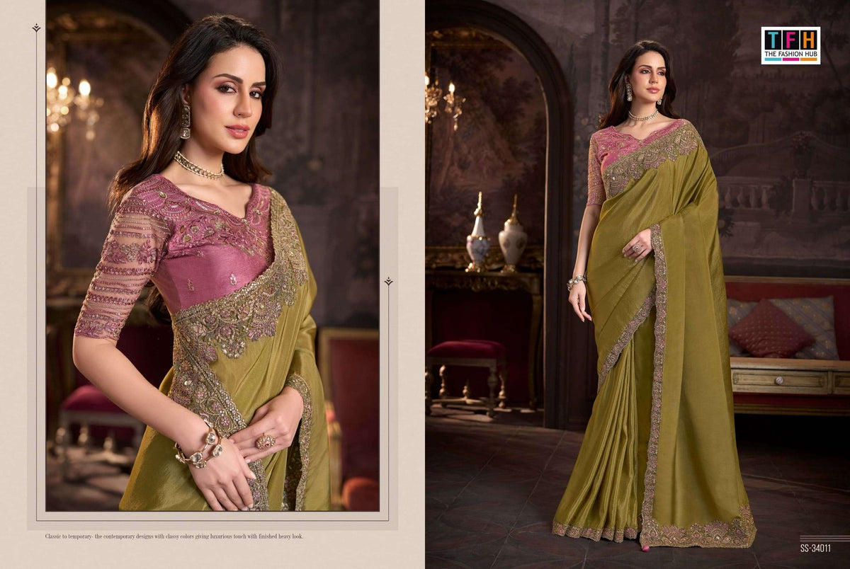 TFH Silver Screen Vol-24 Satin Silk Embroidered Festive Wear Saree