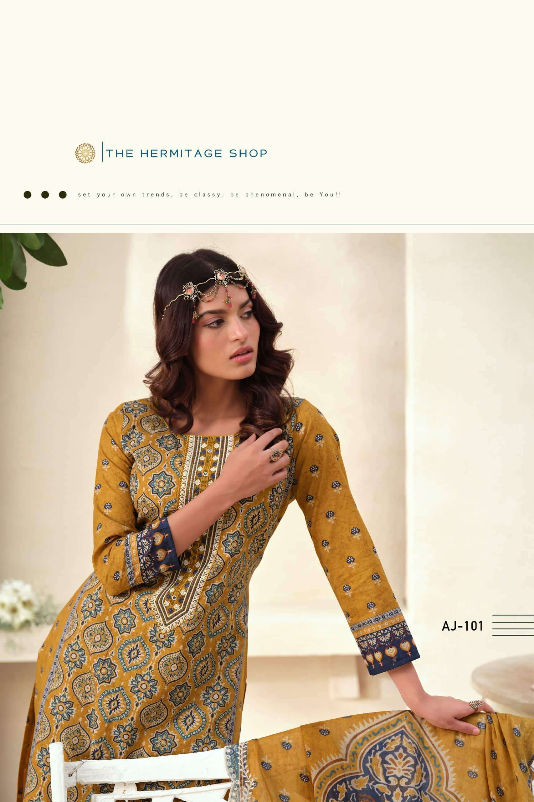 The Hermitage Ajrakh Vol 1 Lawn Cotton Dress Material