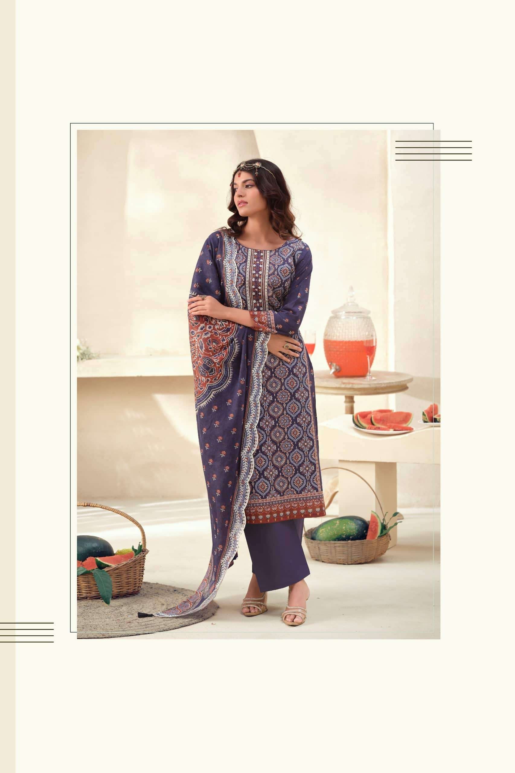 The Hermitage Ajrakh Vol 1 Lawn Cotton Dress Material