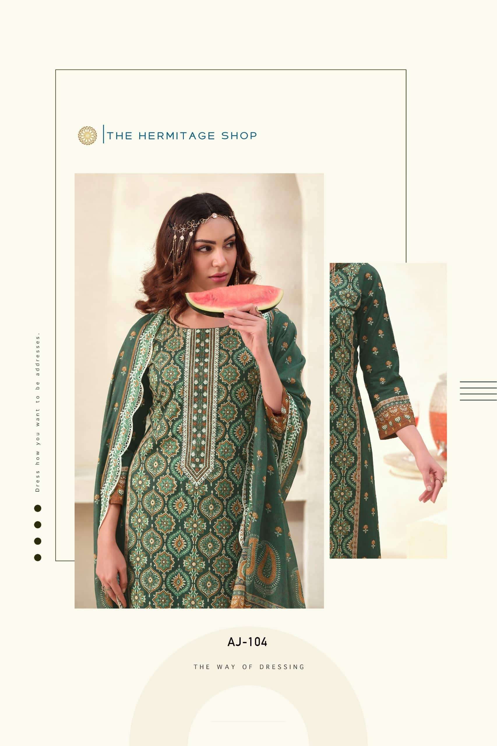 The Hermitage Ajrakh Vol 1 Lawn Cotton Dress Material