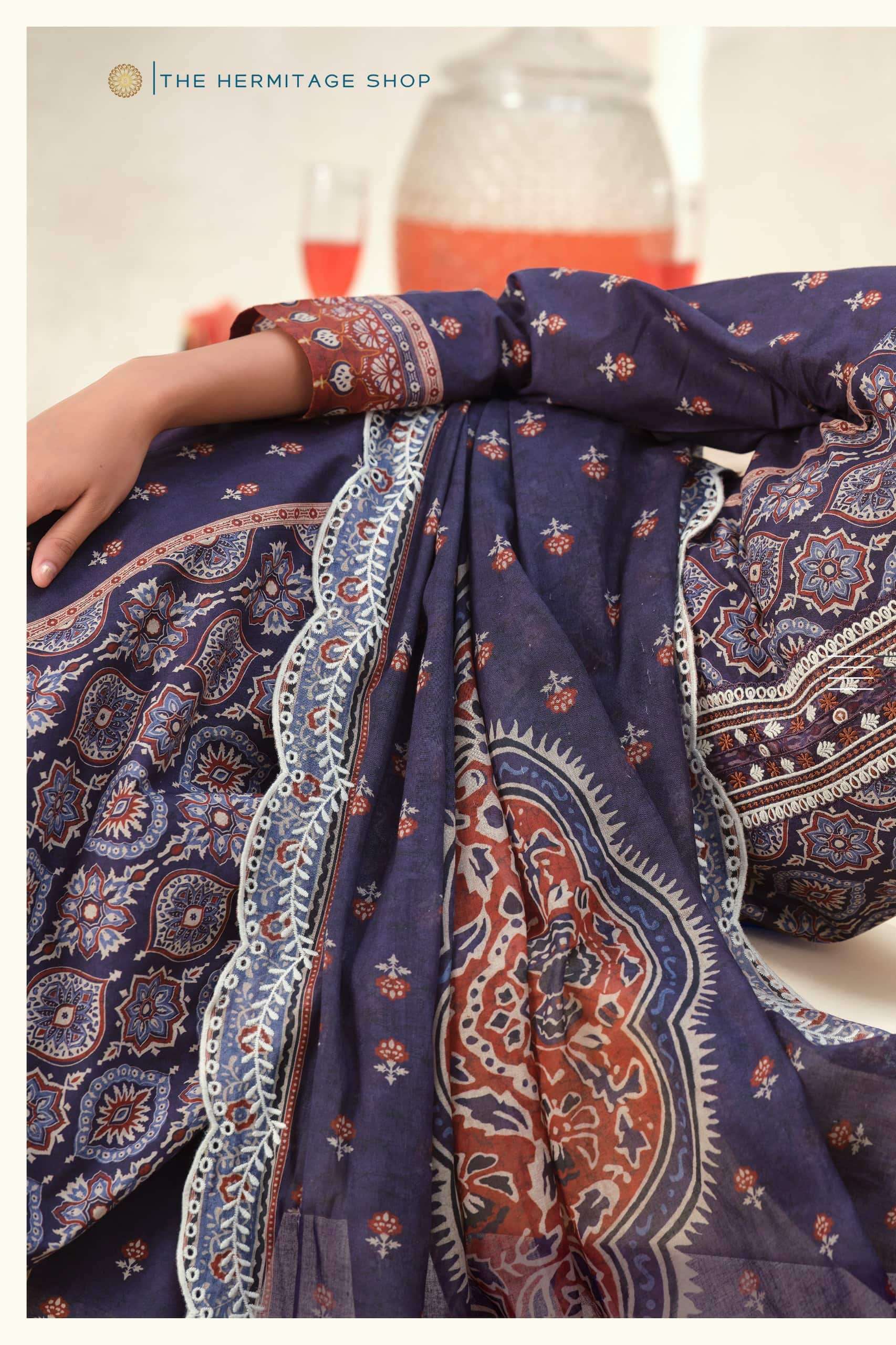 The Hermitage Ajrakh Vol 1 Lawn Cotton Dress Material