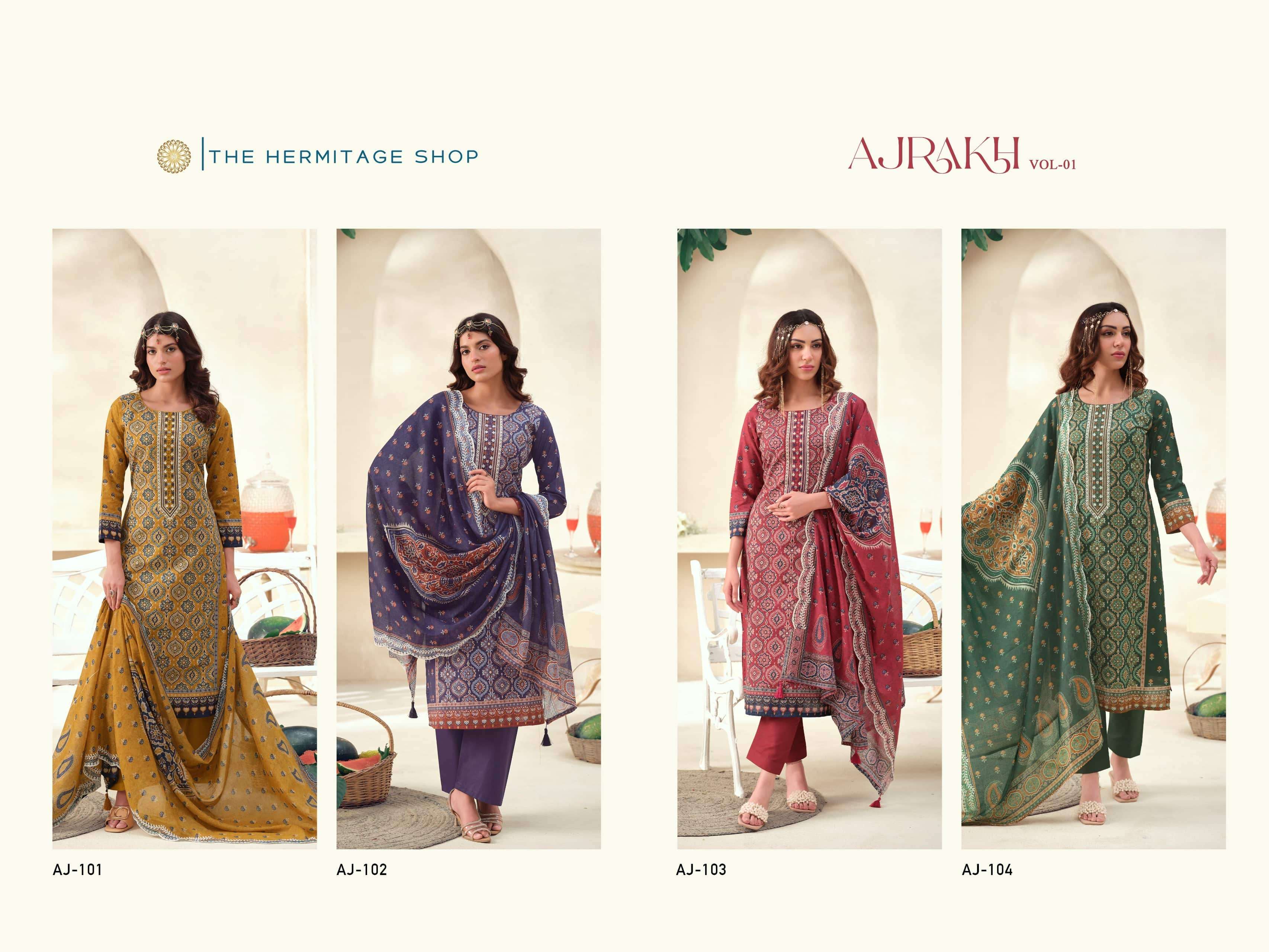The Hermitage Ajrakh Vol 1 Lawn Cotton Dress Material