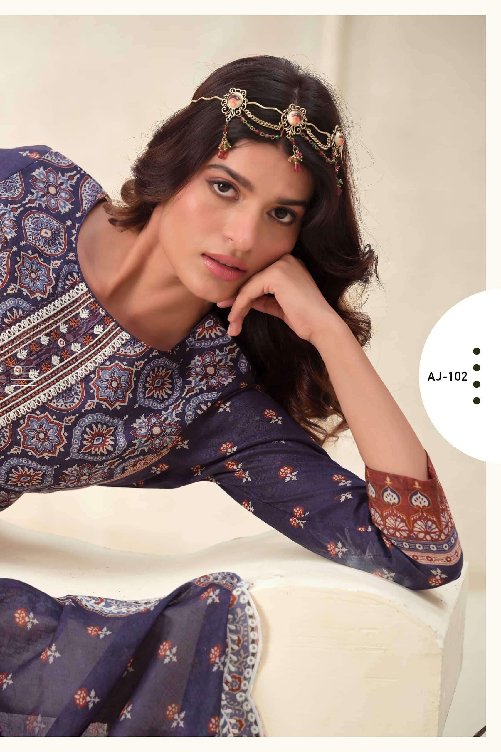 The Hermitage Ajrakh Vol 1 Lawn Cotton Dress Material