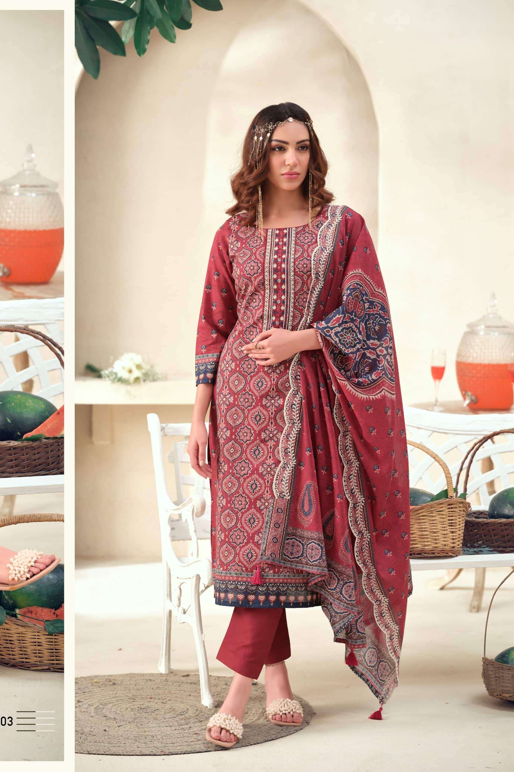 The Hermitage Ajrakh Vol 1 Lawn Cotton Dress Material