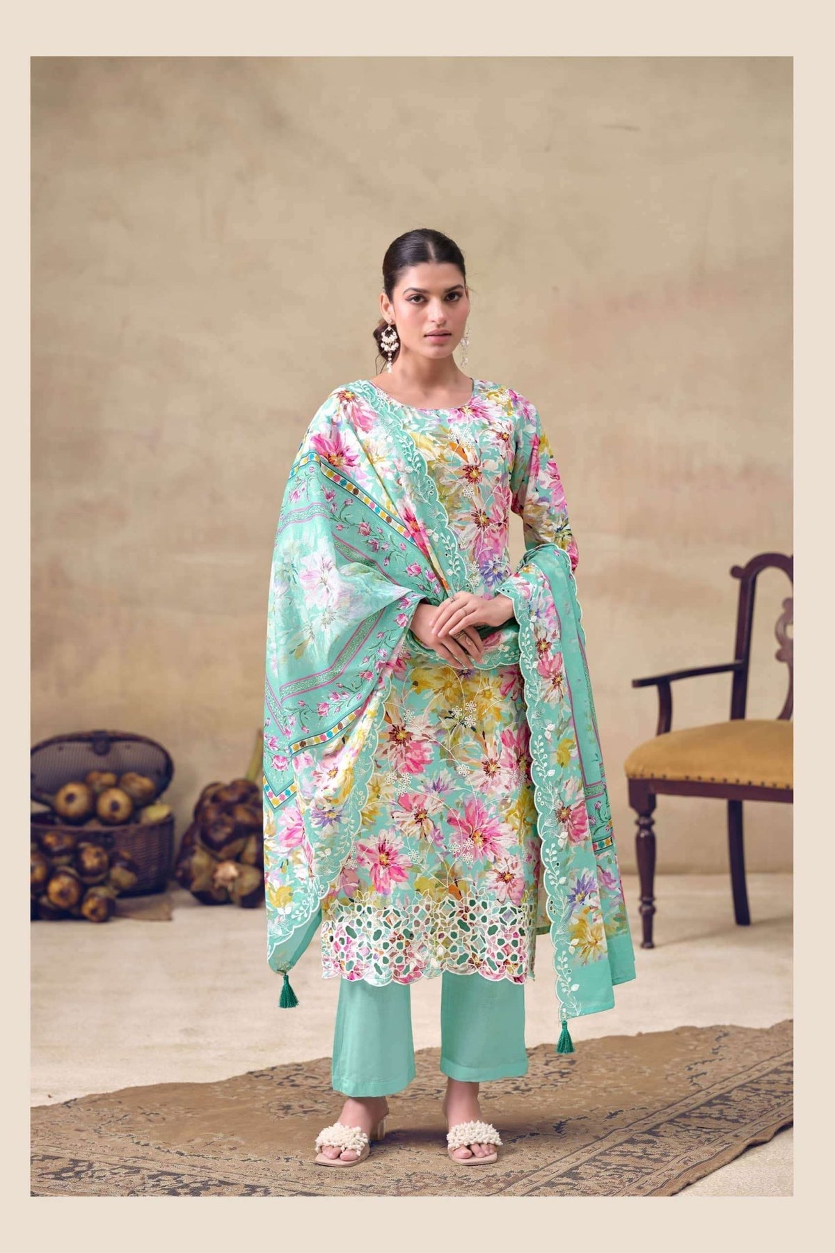 The Hermitage Shop Iznik Cotton Chikankari Dress Material - Amrah Wholesale