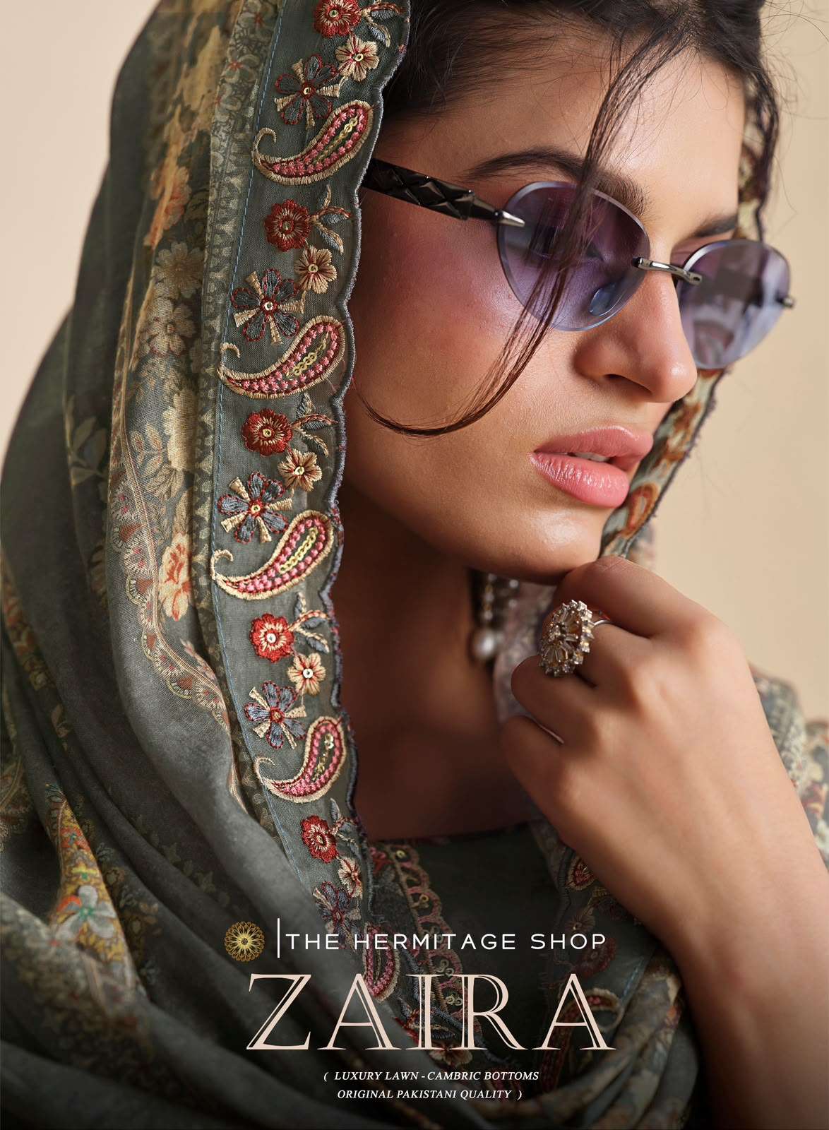 The Hermitage Shop Zaira Giza Silk Lawn Dress Material - Amrah Wholesale