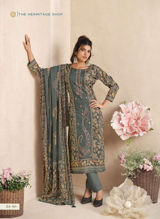 The Hermitage Shop Zaira Giza Silk Lawn Dress Material - Amrah Wholesale