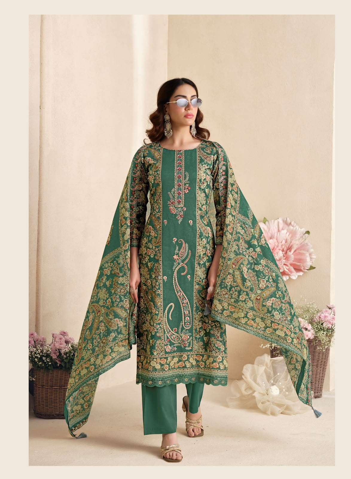 The Hermitage Shop Zaira Giza Silk Lawn Dress Material - Amrah Wholesale