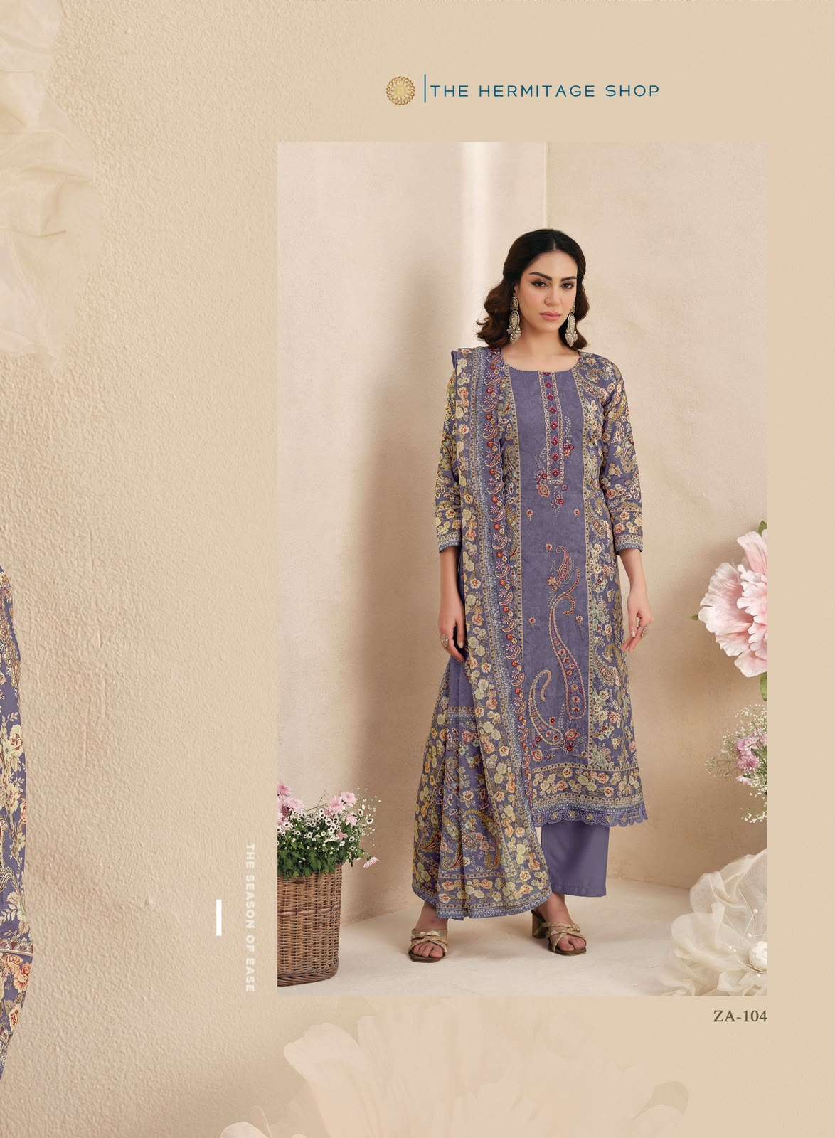 The Hermitage Shop Zaira Giza Silk Lawn Dress Material - Amrah Wholesale