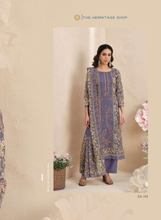 The Hermitage Shop Zaira Giza Silk Lawn Dress Material - Amrah Wholesale