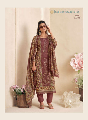 The Hermitage Shop Zaira Giza Silk Lawn Dress Material - Amrah Wholesale