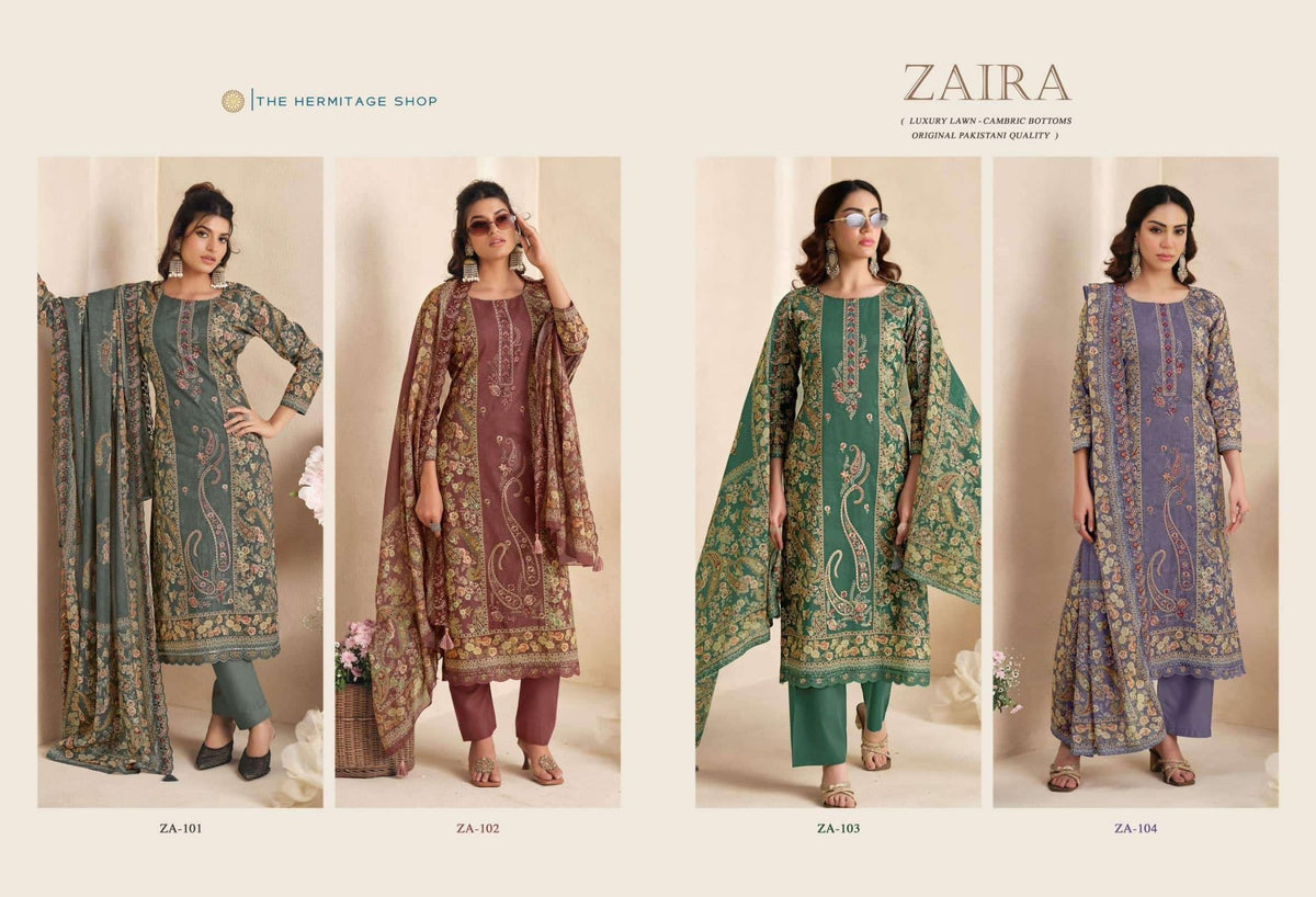 The Hermitage Shop Zaira Giza Silk Lawn Dress Material - Amrah Wholesale