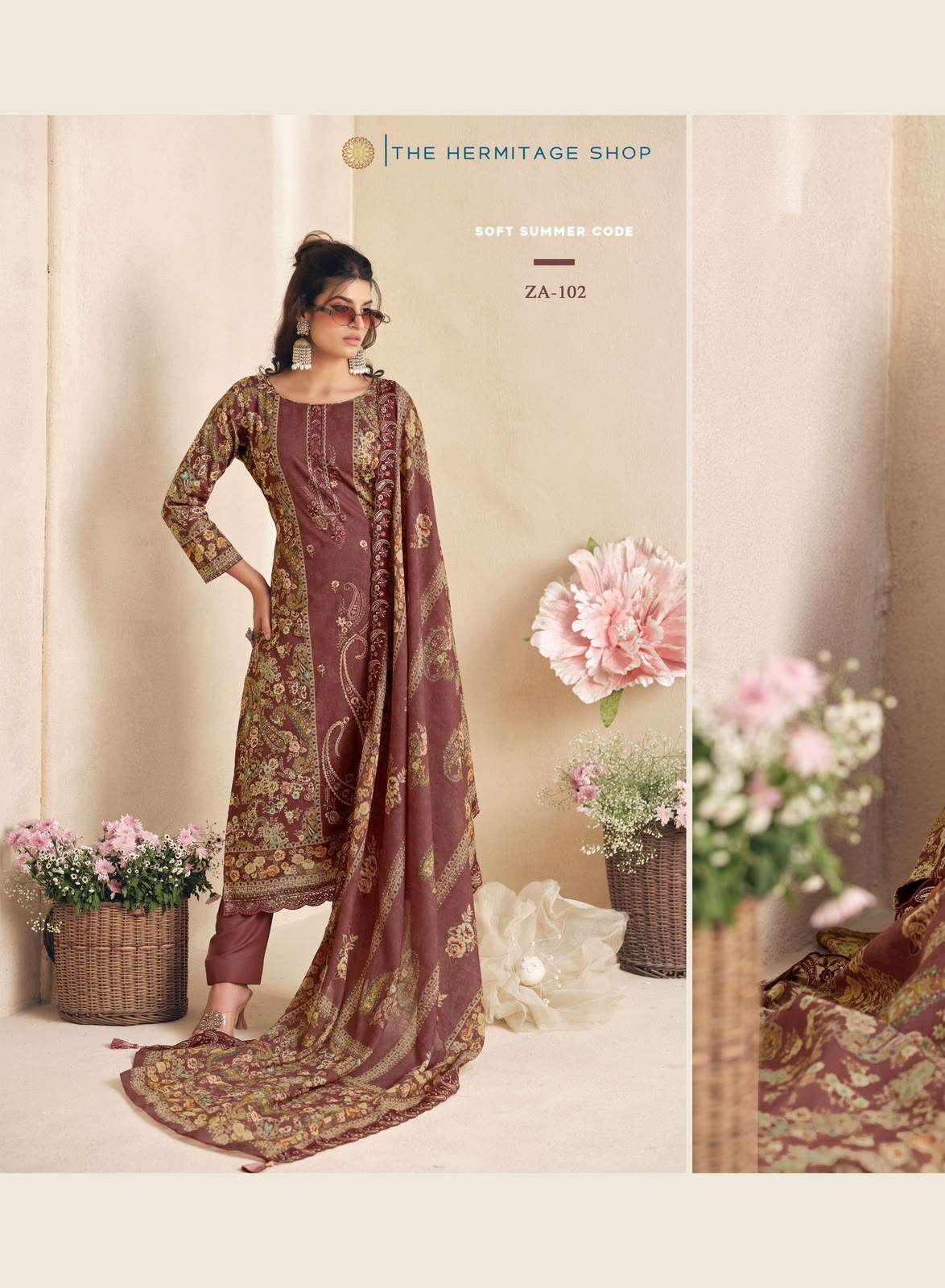 The Hermitage Shop Zaira Giza Silk Lawn Dress Material - Amrah Wholesale