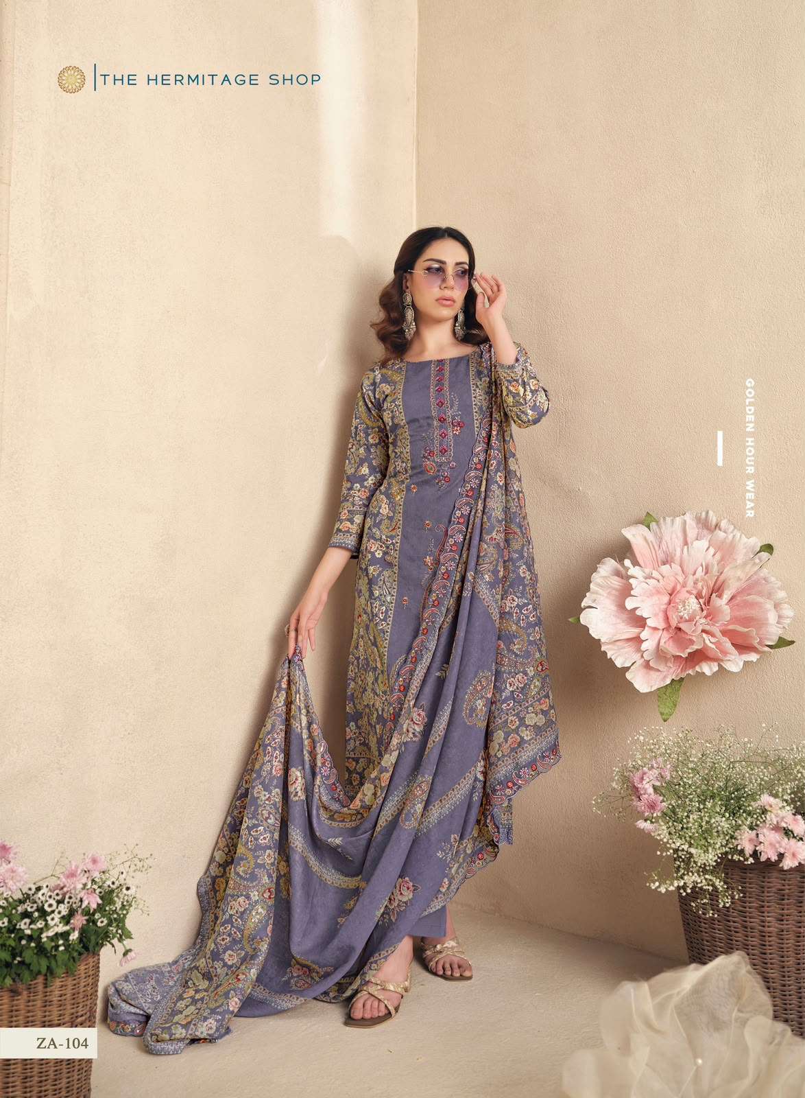 The Hermitage Shop Zaira Giza Silk Lawn Dress Material - Amrah Wholesale