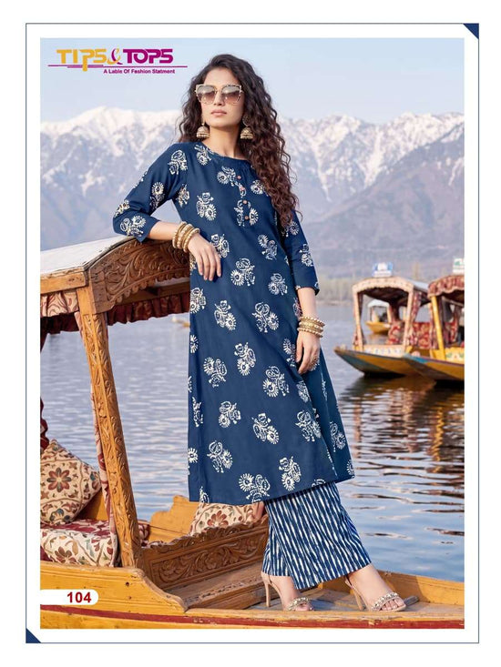 Tips & Tops Mannat Heavy Rayon Printed Kurti Pant Set