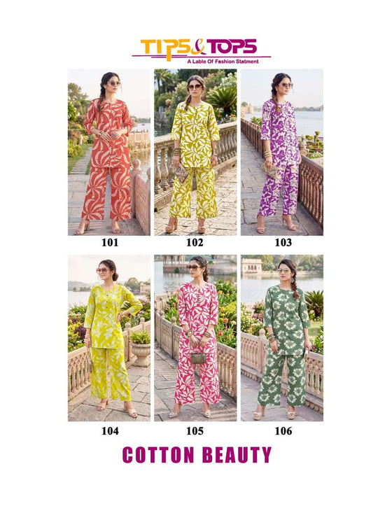 Tips & Tops Cotton Beauty Printed Cotton Co Ord Set - Amrah Wholesale