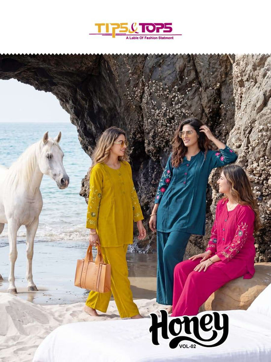 Tips & Tops Honey Vol 2 Rayon Embroidered Co Ord Set - Amrah Wholesale