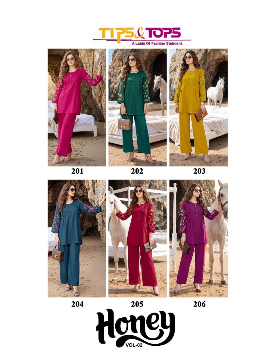 Tips & Tops Honey Vol 2 Rayon Embroidered Co Ord Set - Amrah Wholesale