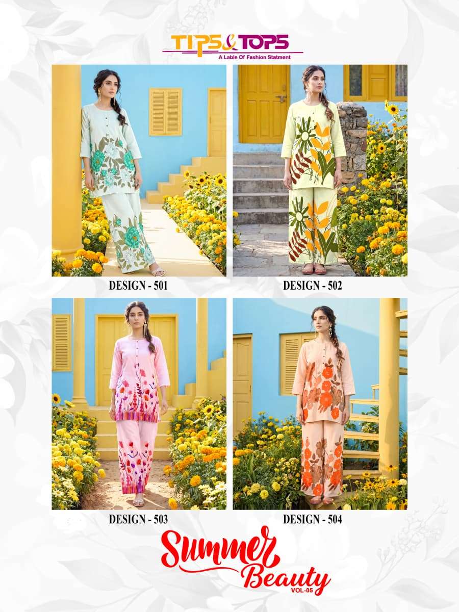 Tips & Tops Summer Beauty Vol 5 Rayon Printed Co - Ord Set - Amrah Wholesale