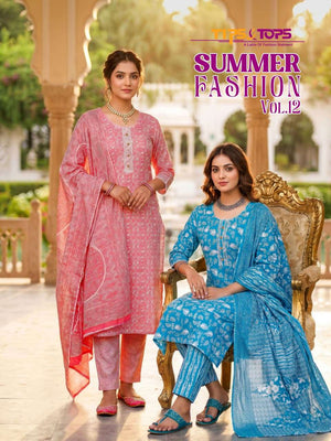 Tips & Tops Summer Fashion Vol 12 Cotton Kurti Pant Dupatta Set - Amrah Wholesale