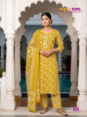 Tips & Tops Summer Fashion Vol 12 Cotton Kurti Pant Dupatta Set - Amrah Wholesale