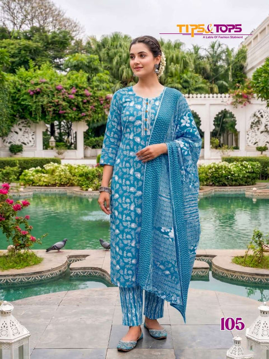 Tips & Tops Summer Fashion Vol 12 Cotton Kurti Pant Dupatta Set - Amrah Wholesale