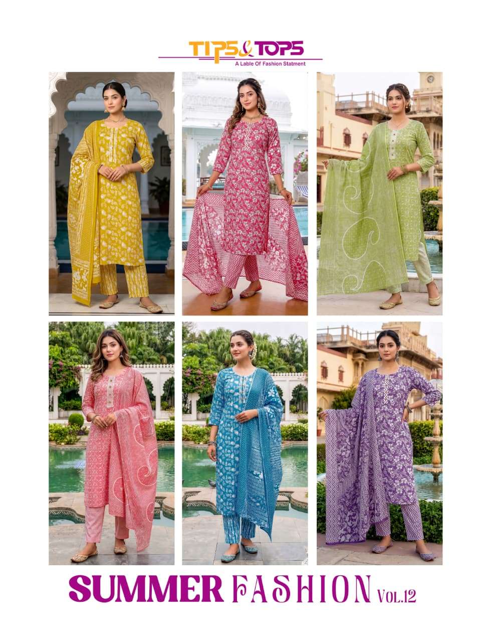 Tips & Tops Summer Fashion Vol 12 Cotton Kurti Pant Dupatta Set - Amrah Wholesale
