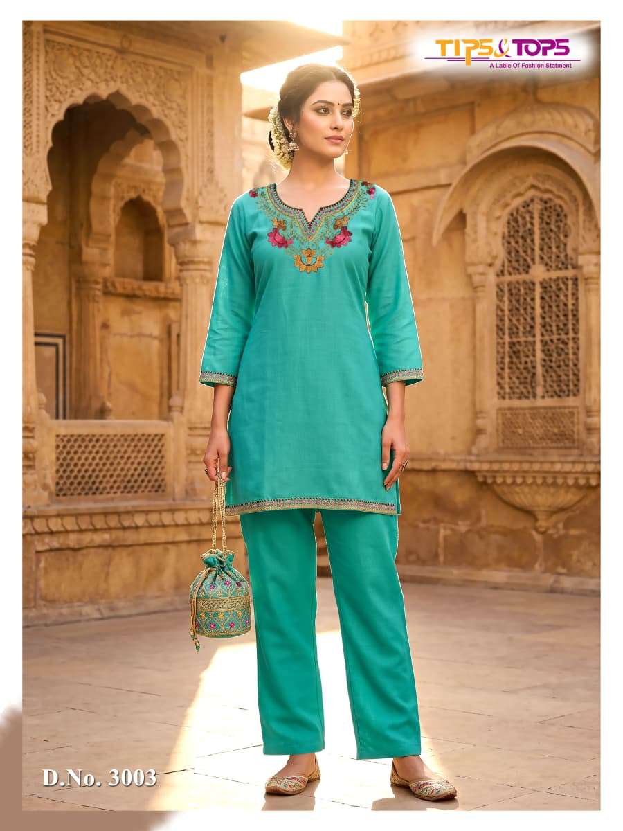 Tips & Tops Trendy Touch Rayon Embroidered Co Ord Set - Amrah Wholesale