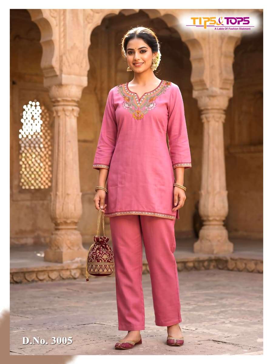 Tips & Tops Trendy Touch Rayon Embroidered Co Ord Set - Amrah Wholesale