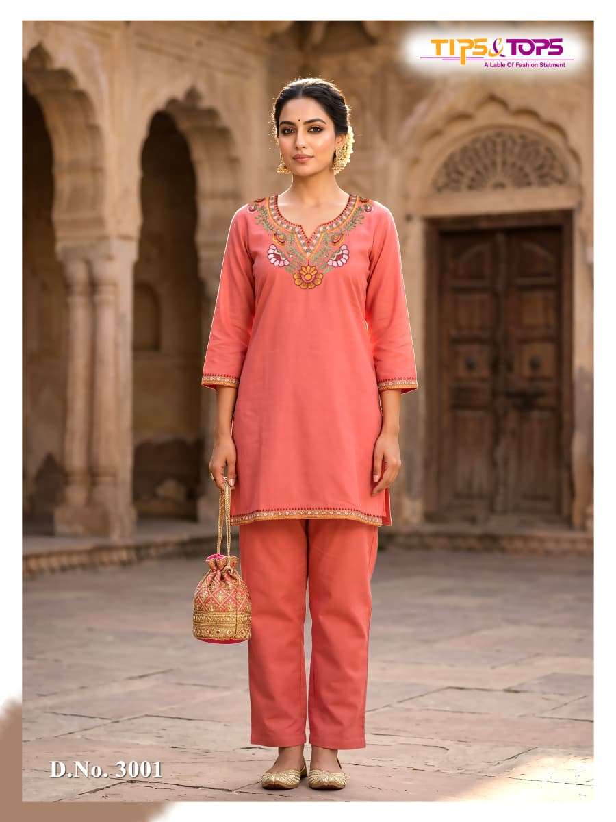 Tips & Tops Trendy Touch Rayon Embroidered Co Ord Set - Amrah Wholesale