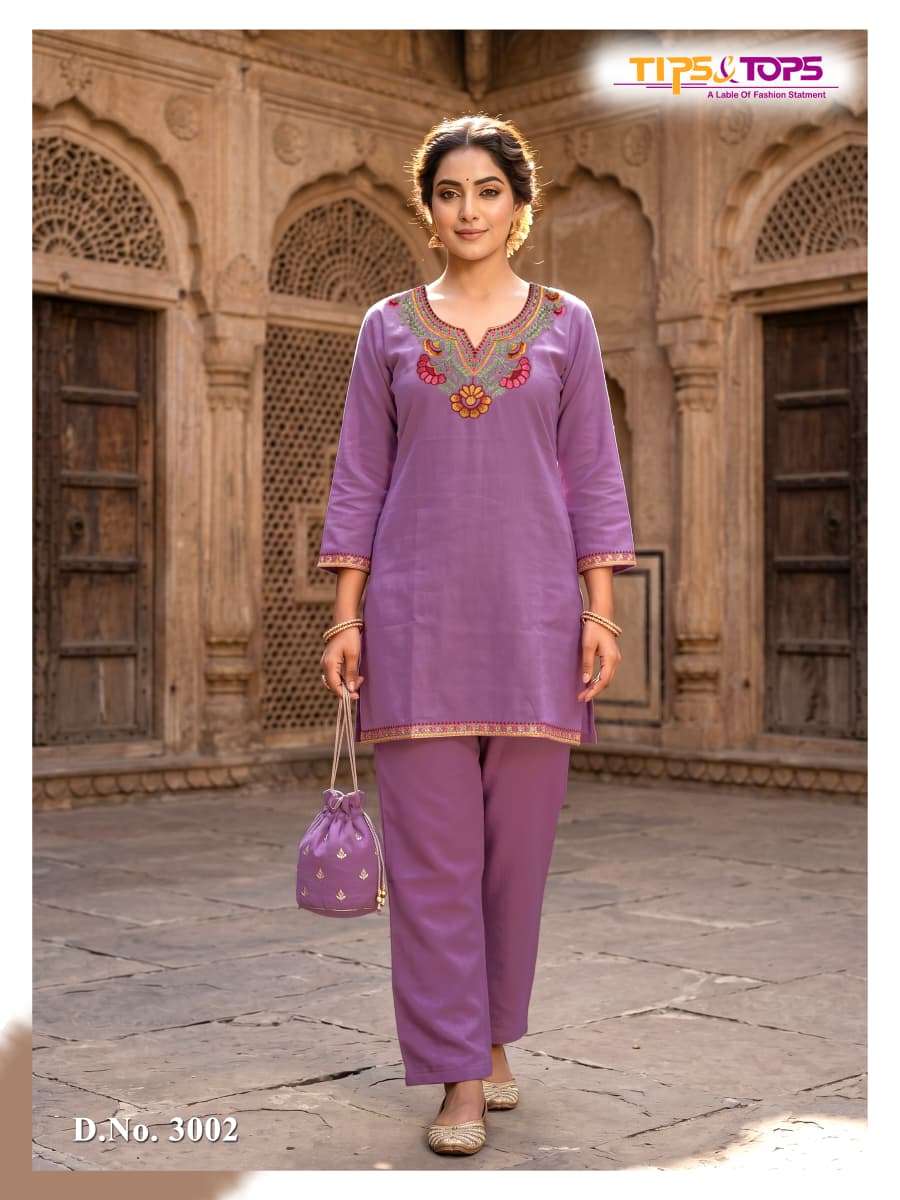 Tips & Tops Trendy Touch Rayon Embroidered Co Ord Set - Amrah Wholesale