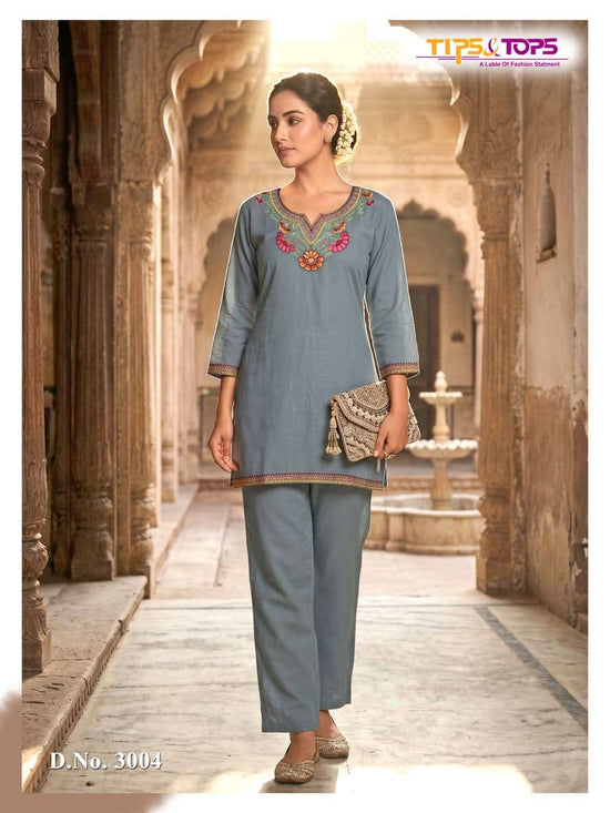 Tips & Tops Trendy Touch Rayon Embroidered Co Ord Set - Amrah Wholesale