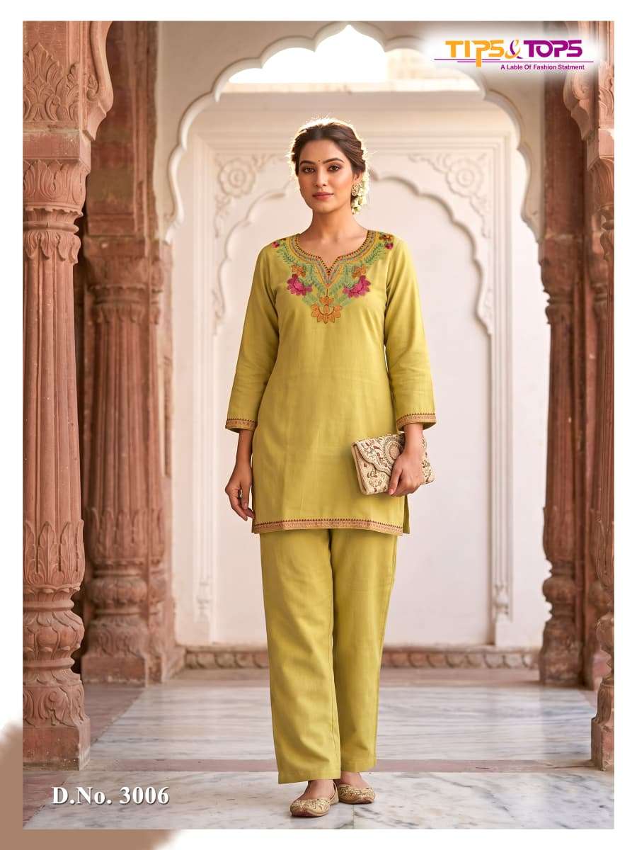 Tips & Tops Trendy Touch Rayon Embroidered Co Ord Set - Amrah Wholesale