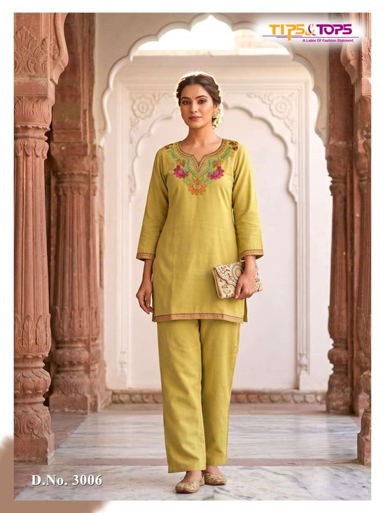 Tips & Tops Trendy Touch Rayon Embroidered Co Ord Set - Amrah Wholesale