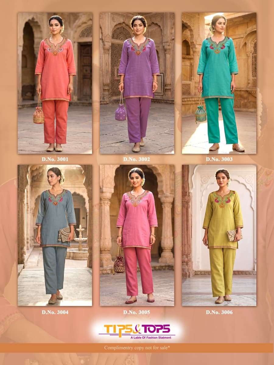 Tips & Tops Trendy Touch Rayon Embroidered Co Ord Set - Amrah Wholesale