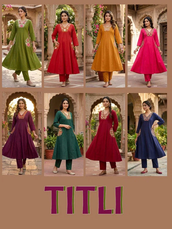 Titli 1 Dhabu Cotton Embroidered Kurti Pant Set