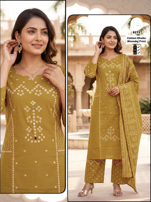 Tlc Vol 123 Dhabu Cotton Bandhani Printed Kurti Pant Dupatta Set - Amrah Wholesale