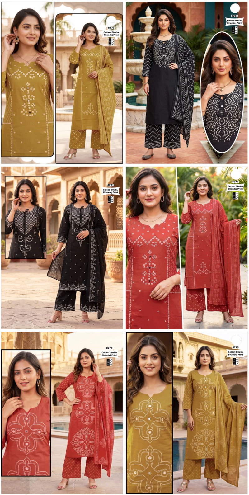 Tlc Vol 123 Dhabu Cotton Bandhani Printed Kurti Pant Dupatta Set