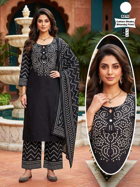 Tlc Vol 123 Dhabu Cotton Bandhani Printed Kurti Pant Dupatta Set
