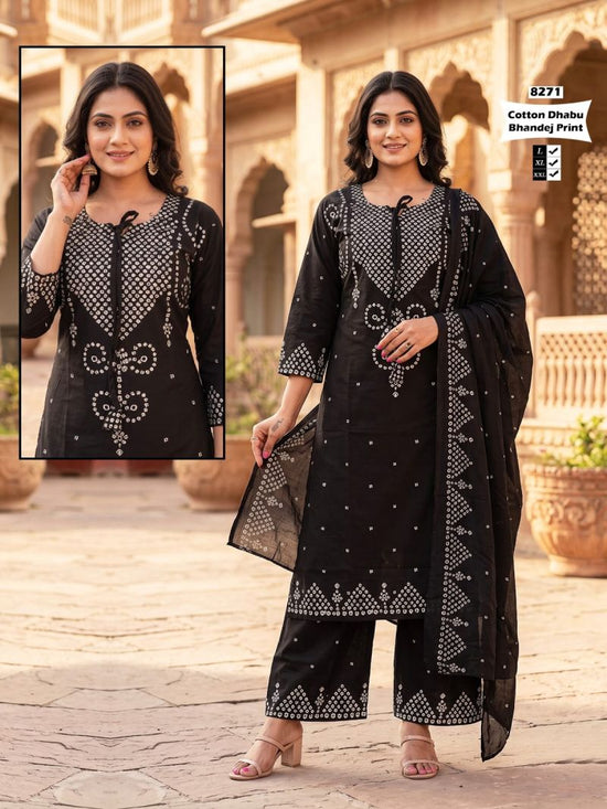 Tlc Vol 123 Dhabu Cotton Bandhani Printed Kurti Pant Dupatta Set