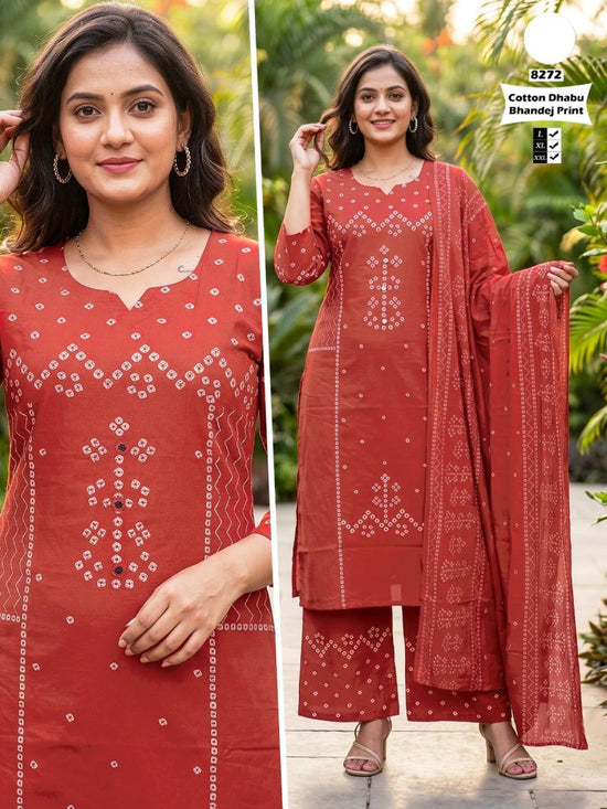 Tlc Vol 123 Dhabu Cotton Bandhani Printed Kurti Pant Dupatta Set