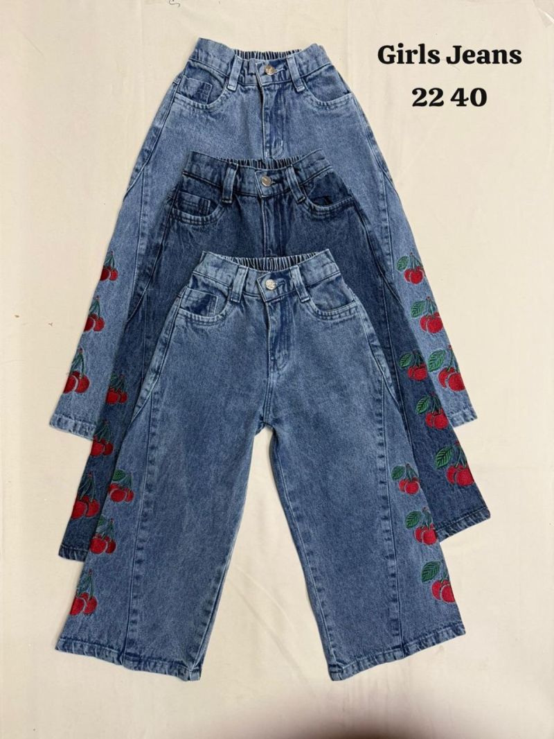 TLC Vol 26 Denim Cherry Embroidered Wide Leg Girls Jeans