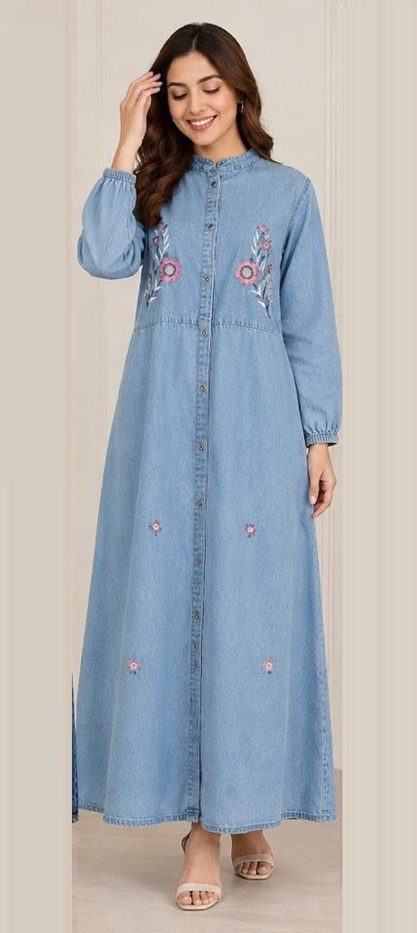Amrah Wholesale Tlc Vol 65 Premium Denim Floral Embroidered Long Maxi One Piece