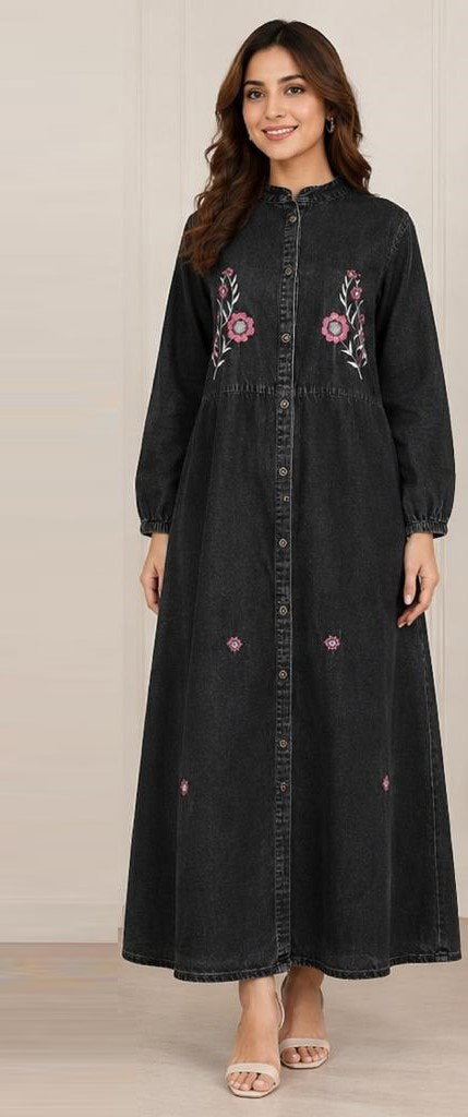 Amrah Wholesale Tlc Vol 65 Premium Denim Floral Embroidered Long Maxi One Piece