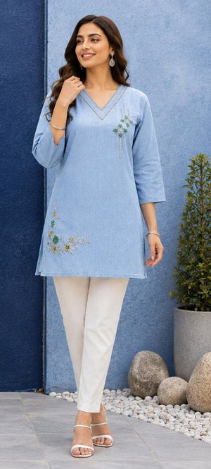 TLC Vol 98 Denim Embroidered Kurti - Amrah Wholesale