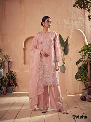 Tvisha Vol 2 Organza Silk Embroidered Kurti Pant Dupatta Set