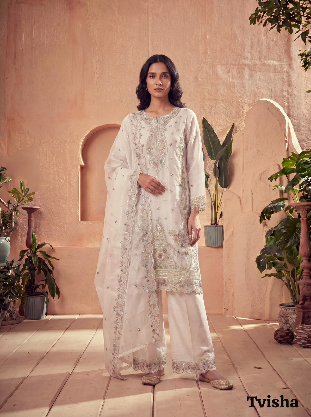 Tvisha Vol 2 Organza Silk Embroidered Kurti Pant Dupatta Set
